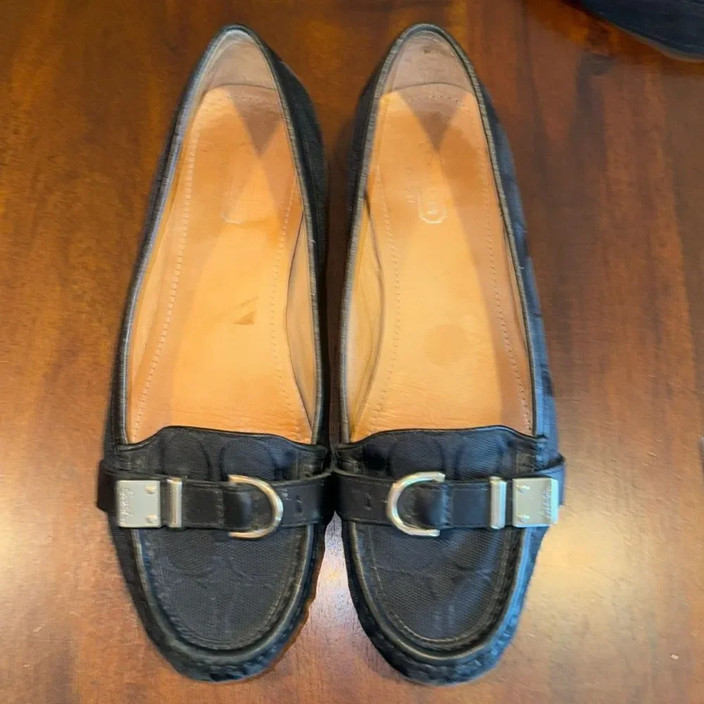 Coach Women’s Signature Jacquard Loafers Black Leather Size 8 Flats